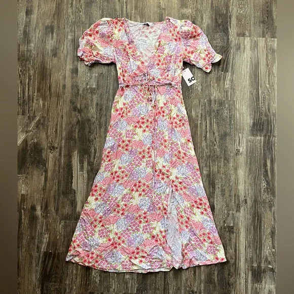SO Fit and Flair Floral Cottagecore Dress With Slit Puff Sleeves Women’s Size S - Picture 2 of 14